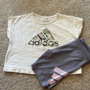 Adidas White Tee and Gray Shorts Set
